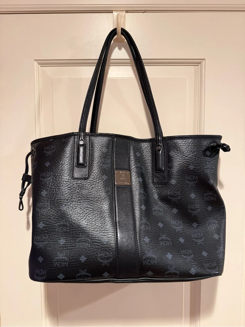MCM Black Monogram Visetos Medium Leather Tote